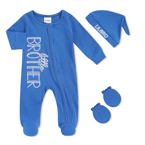 TITKKOP Newborn Baby Boy Outfits Zippered Romper Letter Embroidered Coming Home Jumpsuit with Hat Mittens