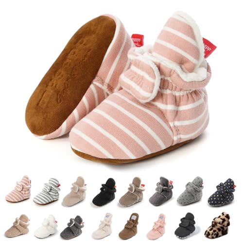 KIDSUN Infant Baby Boy Girl Cozy Fleece Bootie Newborn Stay On Slipper Winter Warm Gripper Non-Slip Crib Shoes