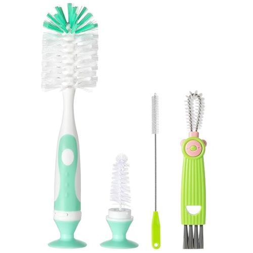 Ariseno 5-in-1 Baby Bottle Cleaner Set, Including Nylon & Silicone Bottle Brush, Cap, Straw & Nipple Brushes, BPA-Free (Grey)