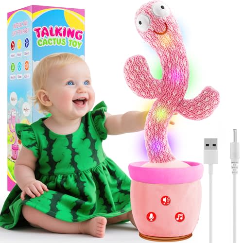 Rechargeable Dancing Talking Cactus Toy, Interactive Singing Mimicking Cactus Baby Toy with Recording, Adjustable Volume, Educational Gift for Babies 6-12 Months+, Stocking Stuffers for Baby Toddler