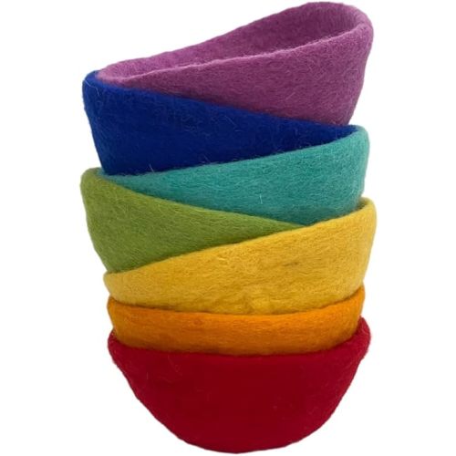 Rainbow Kids Felt Sorting Bowls - Set of 7 Stacking Colors in Pretend Play, Party, Learning and Décor - 100% Pure New Zealand Wool Hand Made in Nepal – Muslin Storage Bag Included