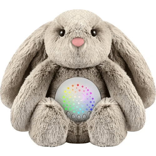 Baby Sleep Soother Bedtime Bunny with Starry Projector Night Light, Plush Stuffed Animal for Newborn Infants, Lullaby Music, White Noise, Mother's Heartbeat