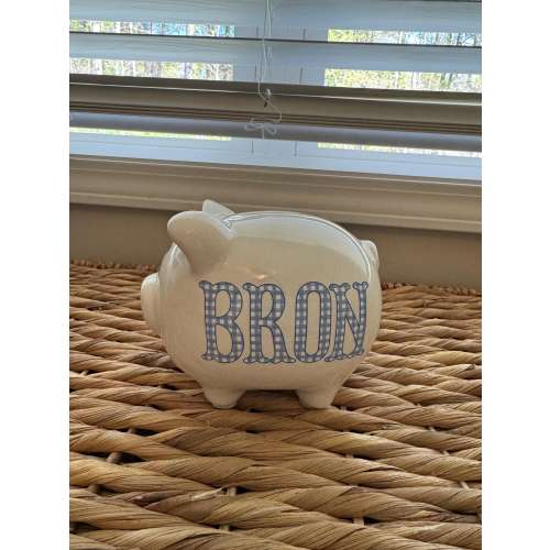 Personalized Blue Gingham name Piggy Bank, Baby Boy Nursery Decor, Custom Initial Piggy Bank, Preppy Nursery Keepsake