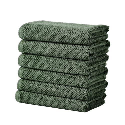 Green Hand Towels - 100% Cotton 6 Pack 26x16 Hand Towel Set - Absorbent, Quick-Drying, Durable Towels for Handroom Decor - Low-Twist, Two-Ply Fibers (Forest Green)