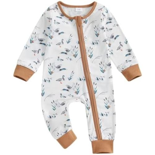 Newborn Baby Boy Girl Hunting Outfit Mallard Duck Zipper Romper Jumpsuit Long Sleeve Bodysuit Duck Hunting Clothes