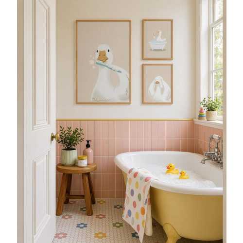 Set of Silly Goose Art Prints, Funny Animal Bathroom Wall Art, Kids Playroom Decor