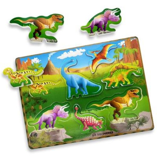 Wooden Puzzle by Big Discoveries - Montessori Toy for Toddlers Ages 2+ (Jurassic Dinos)