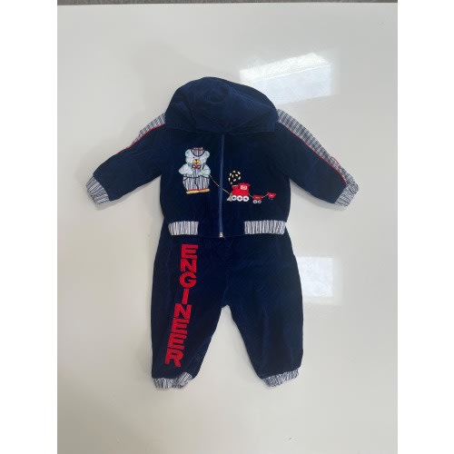 Vintage Baby Boy Navy Blue Corduroy Jacket and Pants Outfit Blue Corduroy Set 80s Baby Boy Engineer Train Theme Baby Boy Primary Colors Boy