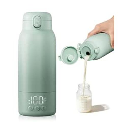 Portable Bottle Warmer for Travel, Baby Milk Warmer with Fast Heating & Long Battery Life, 17 Ounces Large Capacity Bottle Warmer with Long-Lasting Keep Warm Function (Green)