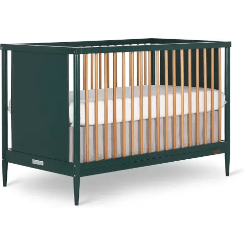 Dream On Me Clover 4-in-1 Modern Island Crib with Rounded Spindles in Olive, Convertible Crib, Mid-Century Meets Modern, Coordinates with The Clover Changing Counter