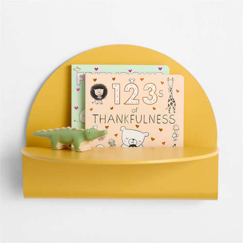 Outline Ochre Yellow Round Metal Kids Wall Shelf