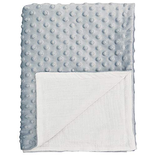 BlueSnail Minky Blanket with Muslin for Boys and Girls (Gray+White, 30W x 40L)