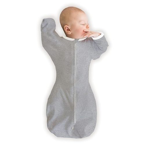 SwaddleDesigns Organic Transitional Swaddle Sack, Arms Up Swaddle with Half-Length Sleeves & Mitten Cuffs, Small, 0-3 Months, 6-14 lbs, Heathered Gray
