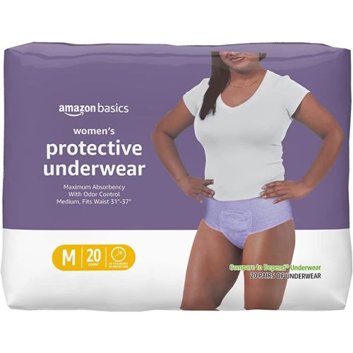 Amazon Basics Incontinence Underwear for Women, Protective, Disposable, Postpartum, Maximum Absorbency, Medium, Lavender, 20 Count