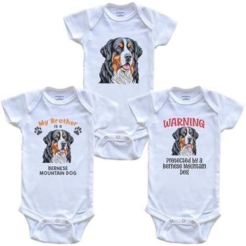 Brother is a Bernese Mountain Dog Funny Dog Breed Baby Bodysuit Bundle (3 Piece Set)