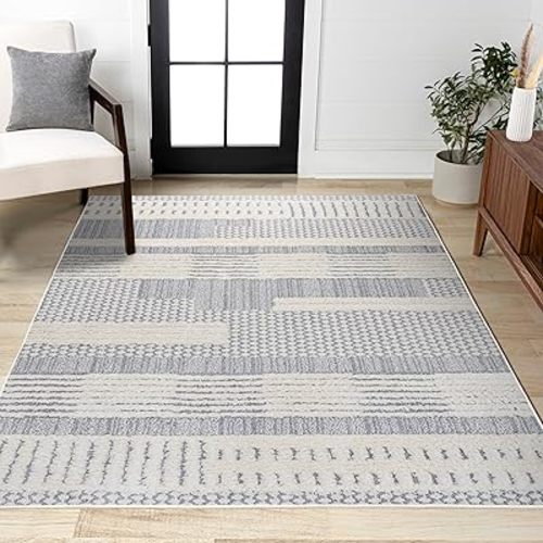 JONATHAN Y Geometric High-Low Cream/Gray Indoor Area Rug 4X6 ft, Kerstin for Living Room, Bedroom, Kitchen, Office, Easy-Cleaning, High Traffic, Pet-Friendly, Non-Shedding SNT100A-4