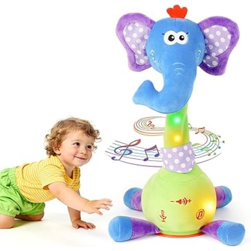 Dancing Talking Elephant Baby Toy, Elephant Stuffed Animal Interactive Toy, Repeating What You Say, Singing 10 Children's Song, Glow & Melody Elephant Plush Toy for Toddlers 1-3 Years Old (Elephant)