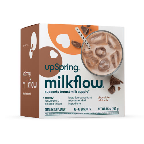 UpSpring MilkFlow Drink Mix Breastfeeding Supplement with Energy, Chocolate, 16 Ct