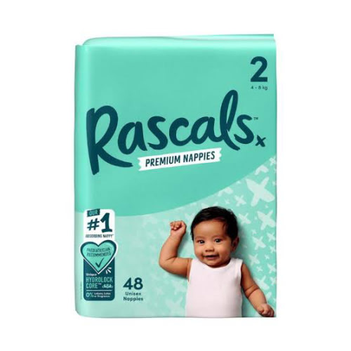Rascals Premium Nappies Size 2 (4-8Kg) | 48 Pack