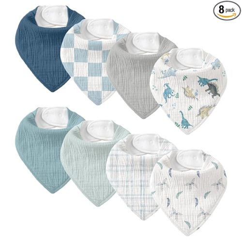 Muslin Baby Bibs 8 Pack, Baby Bandana Drool Bib for Drooling and Teething, Cotton Soft Absorbent for Girls Boys BC