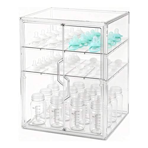 2/3 Tier Baby Bottle Storage Rack, 3-Tier Countertop Baby Bottle Storage Cabinet, Dual Magnetic Doors, Suitable For Baby Supplies, Baby Bottle Storage Cabinet