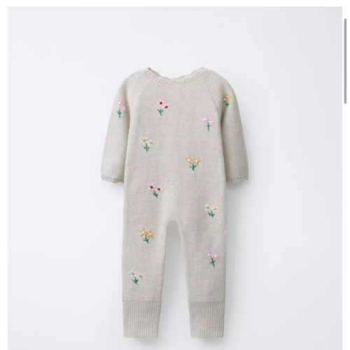 EMBROIDERED FLORAL KNIT JUMPSUIT - Light beige | ZARA United States