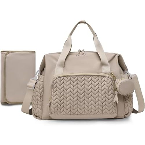 Awanhe Diaper Bag Tote, Large Capacity Lightweight Baby Bag with Changing Pad & Pacifier Case, Hospital Bag for Labor Delivery, Travel Essential Baby Gift， Khaki