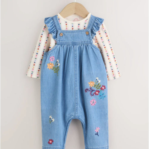 Buy Embroidered Denim Dungarees and Long Sleeve Bodysuit Set 2 Piece from Next USA