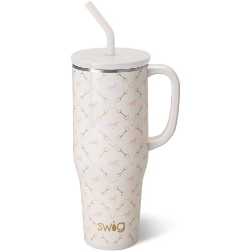 Swig Life 40oz Mega Mug, 40 oz Tumbler with Handle and Straw, Cup Holder Friendly, Dishwasher Safe, Extra Large Insulated Tumbler, Stainless Steel, Kentucky Derby Cups, Horse Racing (Bits and Pieces)