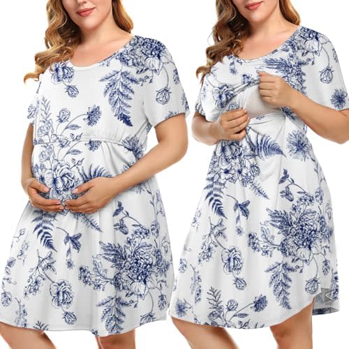 MONNURO Women's Plus Size Labor and Delivery Gown Nursing Nightgown Maternity Sleepwear Dress for Breastfeeding
