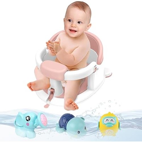 Inaya Baby Bath Seat for Babies 6 Months & Up, Non-Slip, Safe and Comfortable Bathub Chair for Sitting-Up, Ideal Open Design – Essential Bath Time Support (Pink)