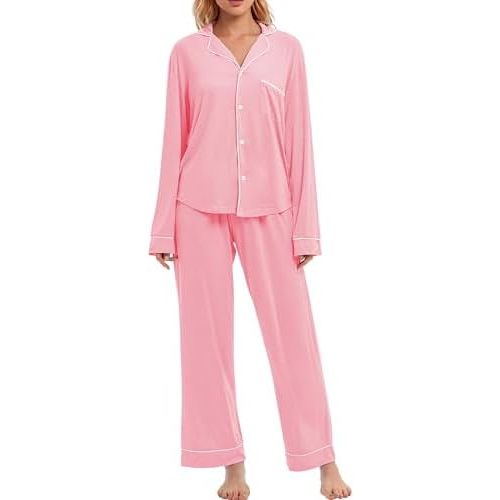 LUBOT Womens Pajamas Set for Women Soft 2 Piece PJ Set Button Down Ladies Comfy Short Long Sleeve Sleepwear Set S-XXL