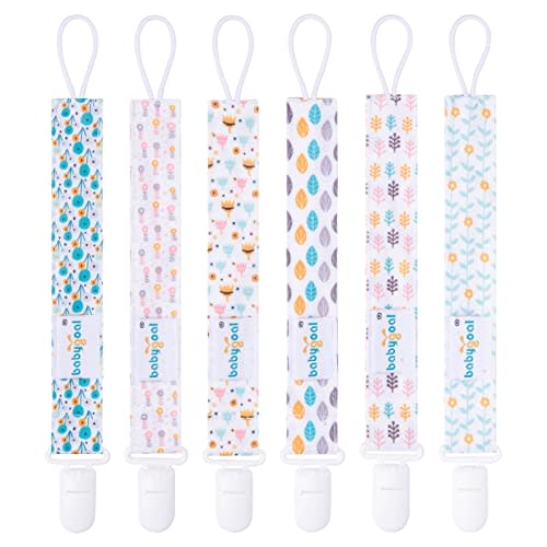 babygoal Pacifier Clips, 6 Pack Binky Paci Holder Leashes Fits for Most Baby Pacifiers and Binkies