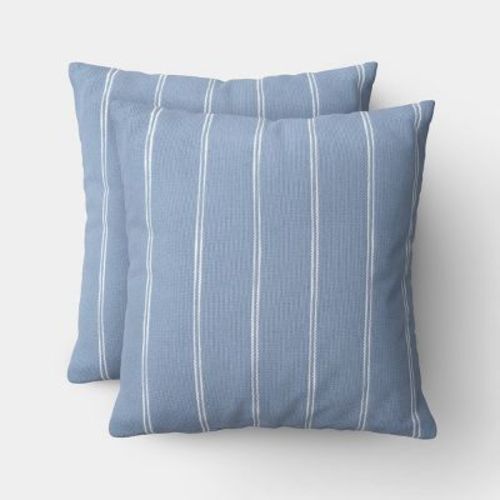 2pk Square Cotton Woven Stripe Throw Pillows Blue/Ivory - Threshold™