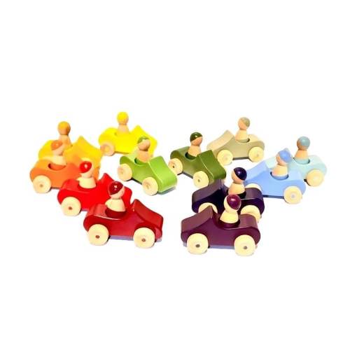 Wooden Car set, Rainbow car set, Peg dolls with cars, wooden baby toy, educational baby toy, Wooden Car for babies
