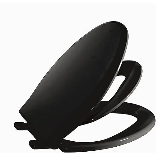 Toilet Seat, Elongated Toilet Seat with Toddler Seat Built in, Potty Training Toilet Seat Elongated Fits Both Adult and Child, with Slow Close and Magnets- Elongated Black