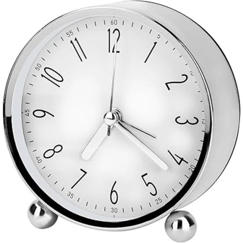 Welltop Analog Alarm Clock, 4 inch Super Silent Non Ticking Small Round Clock with Arabic Numerals Beep Sounds, Battery Operated, Lighted on Demand and Snooze, for Bedrooms Bedside Desk, Easy Set