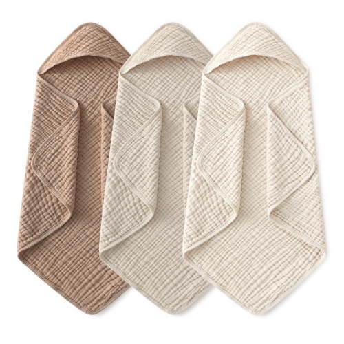 YOOFOSS Hooded Baby Towels for Newborn, 3 Pack 100% Muslin Organic Cotton Baby Bath Towel with Hood for Babies, Infant, Toddler and Kids, 32"x32", Newborn Essential