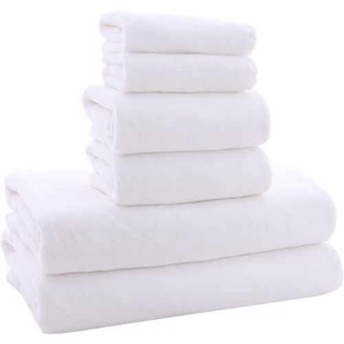 MOONQUEEN Ultra Soft Towel Set - Quick Drying - 2 Bath Towels 2 Hand Towels 2 Washcloths - Microfiber Coral Velvet Highly Absorbent Towel for Bath Fitness, Sports, Yoga, Travel (White, 6 Pieces)