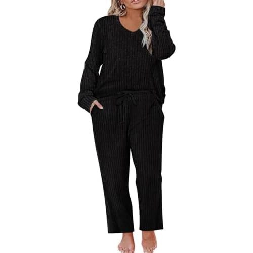 RITERA Womens Plus Size 2 Piece Outfits Lounge Sets Knit Sweatsuit Long Sleeve Pullover Tops Wide Leg Pant Pajama Sets XL-5XL
