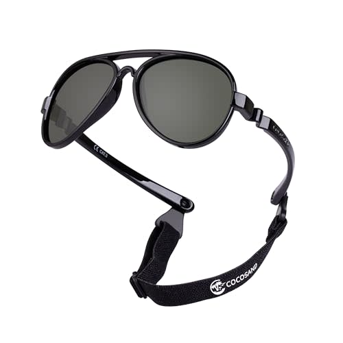 COCOSAND Flexible Baby Aviator Sunglasses with Strap Polarized UV400 for Infant Newborn Toddler Boy Girl Age 0-12 Months