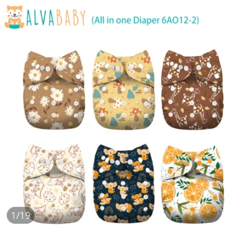 6-Pack All In One Diapers - One Size Adjustable & Reusable AIO Cloth Diaper for Infants & Toddlers