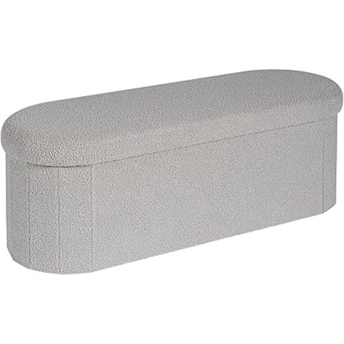 B FSOBEIIALEO Ottoman with Storage for Living Room, Sherpa Folding Storage Ottoman Foot Rest, 43.3 Inches Collapsible Bedroom Bench Grey