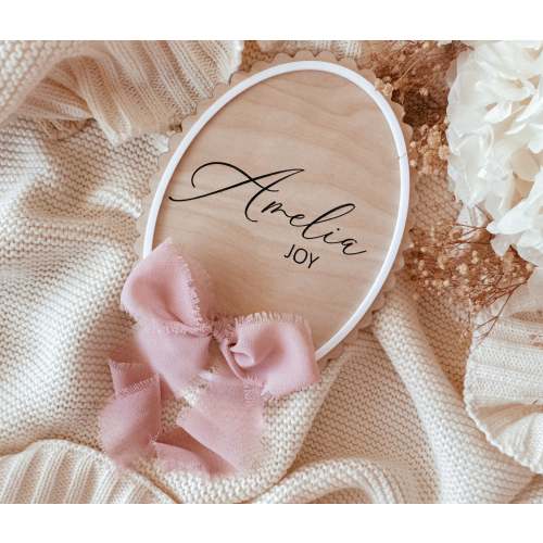 Scallop edge birth announcement sign with ribbon – Penny and Co Collections