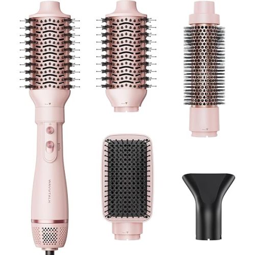 Wavytalk Hair Dryer Brush Set, Air Sculpt 4-in-1 Hot Air Brush Set, Multi Hair Styler for Salon Blowouts, Smooth Curls, Volumizing and Straightening, Sleek and Less Frizz, Pink