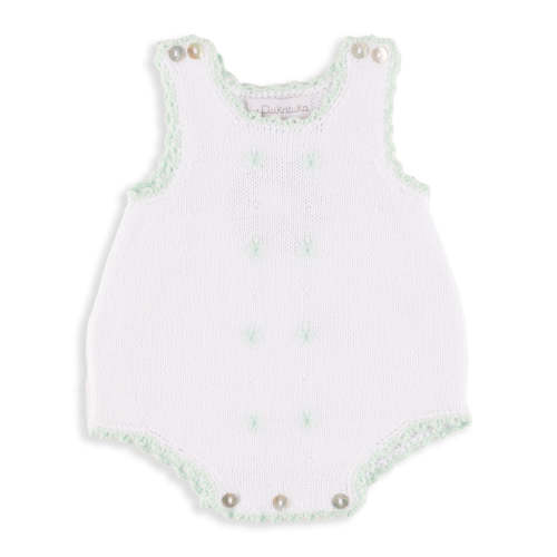 Sloane Cream Romper with Mint Flower Embroidery