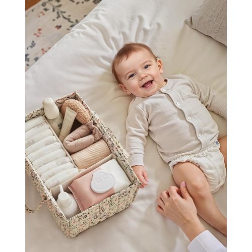 Blissful Diary Floral Diaper Caddy Organizer, Stylish Nursery Storage Basket, Diaper Bag,Gift for Baby Shower, Baby Registry Must Have, Newborn Essentials, Pastoral Daisy