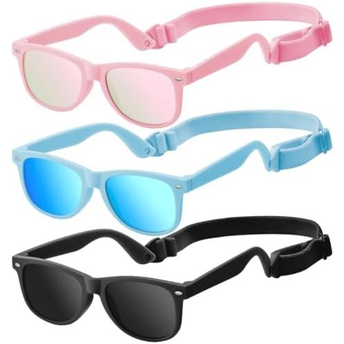 Baby Infant & Toddler Polarized Sunglasses with Strap, UV400 Protection for Boys & Girls 0-24 Months, 3 Pack