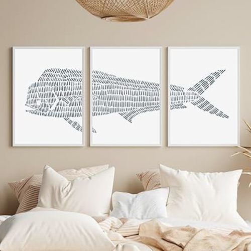 Wall Art Canvas 3 Pieces Tropical Ma-hi Fish Poster Prints Painting Picture for Bedroom Home Beach Ocean Decor with Wooden Inner Frame