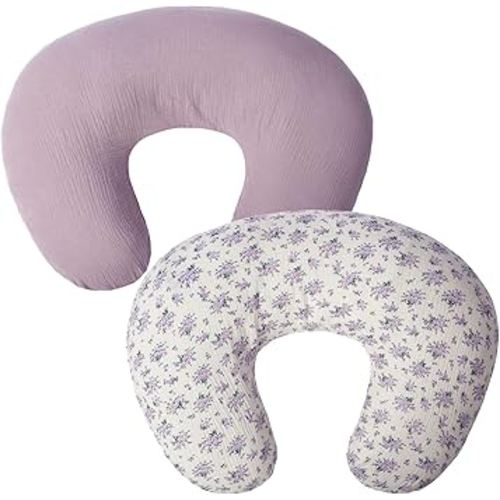 FUNUPUP Muslin Nursing Pillow Cover Compatible with Boppy Nursing Pillow, Soft Baby Nursing Covers for Breastfeeding Pillows for Boys Girls, only Cover, Purple&Purple Floral